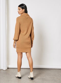 Y.A.S Half-Zip Knitted Dress Brown  - Image 2