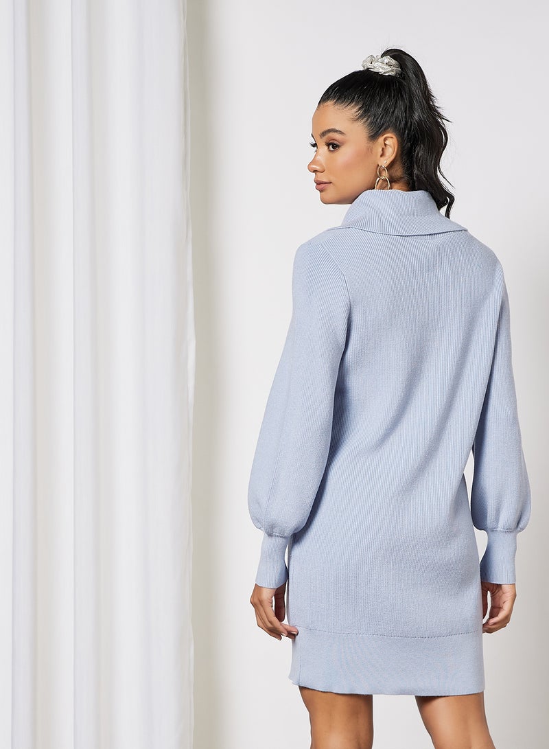 Y.A.S - Half-Zip Knitted Dress Light Blue - Image 1