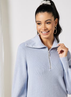 Y.A.S Half-Zip Knitted Dress Light Blue  - Image 4