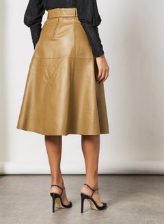 Y.A.S Belted Leather Midi Skirt Brown  - Image 2