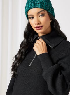 Y.A.S Half-Zip Knit Dress Black  - Image 3