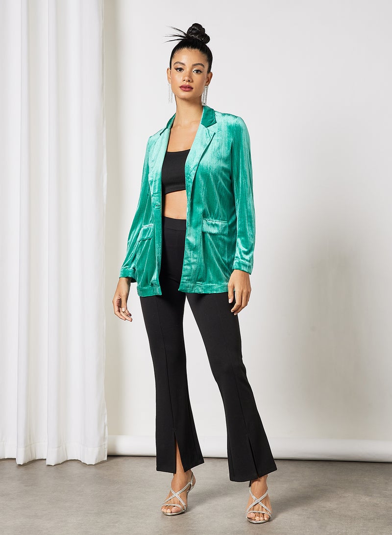 VERO MODA - Velvet Straight Blazer Green - Image 1