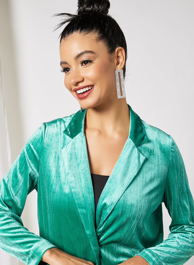 VERO MODA - Velvet Straight Blazer Green - Image 1