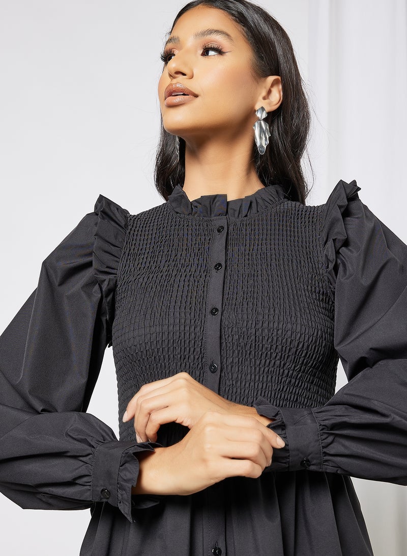 ONLY - Ruffle Detail Mini Dress Black - Image 1