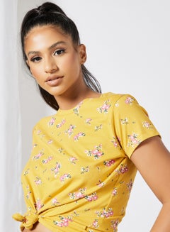 R&B Printed Round Neck T-Shirt Mustard Yellow  - Image 4