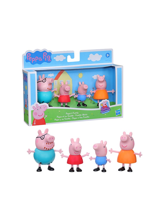 Peppa Pig Peppa  Peppa's Adventures Peppa's Family Figure 4-Pack Toy, 4 Peppa  Family Figures in Iconic Outfits, Ages 3 and up  - Image 1