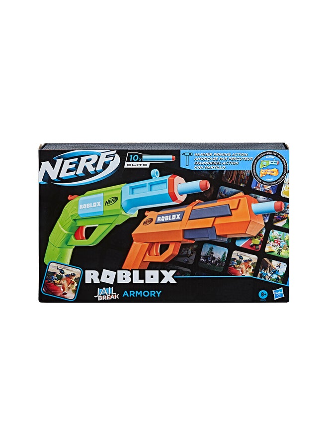 NERF - Nerf Roblox JailbreakArmory, Includes 2 Hammer-Action Blasters, 10 Elite Darts, Code To Unlock In-Game Virtual Item - Image 1