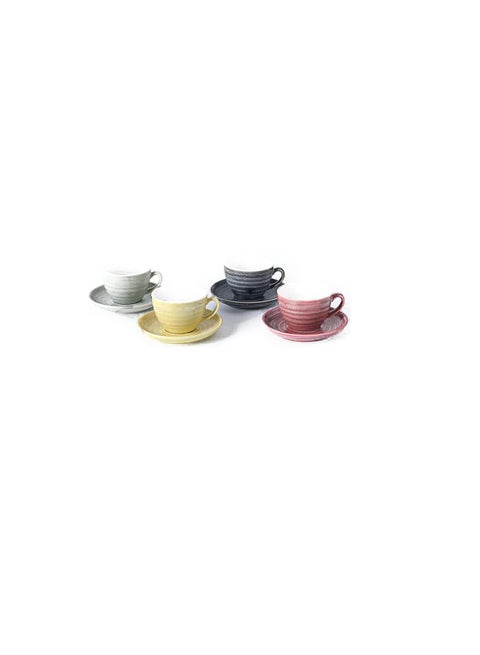 8-Piece Kiln Variable Glaze Round Ceramic Coffee Cup And Saucer Multicolour 11x9x6.5cm