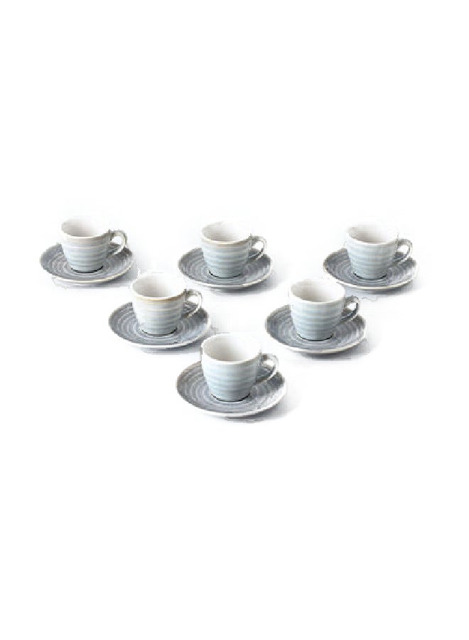 Shuer - 12-Piece Kiln Variable Glaze Round Linear Ceramic Cup And Saucer Light Blue 9x5.4x5.4cm - Image 1