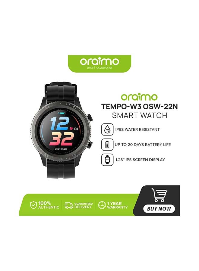 Oraimo Tempo W3 Smart Watchwith 1.28-inch HD Full Touchscreen, Up to 20 Days & IP68 Waterproof Black  - Image 2