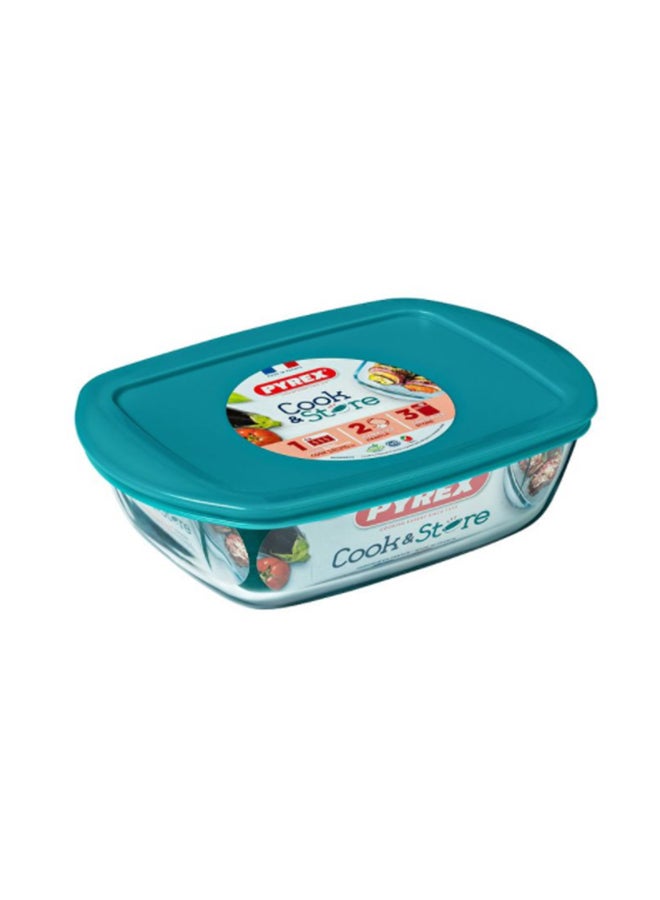 PYREX - Coock And Store Rectangular Dish With Lid 1.2L Blue/Clear 23 x 15 x 7cm - Image 1