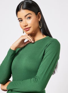 Women Basic Crew Neck Long Sleeve TShirt in Bio washed Premium Cotton Green - v1637671549/N48780399V_4