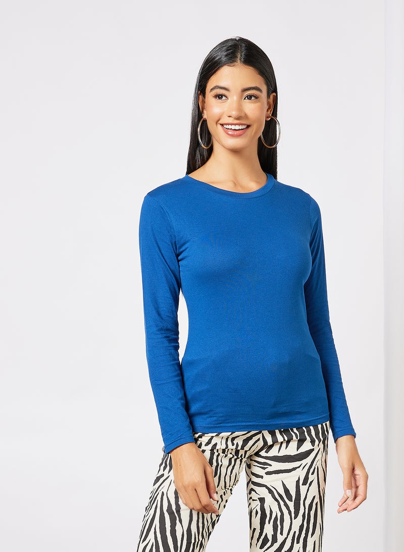 Noon East - Women's Basic Crew Neck Long Sleeves Cotton Bio washed Premium Fabric Comfort Fit Stylish Design T-Shirt Navy - Image 1