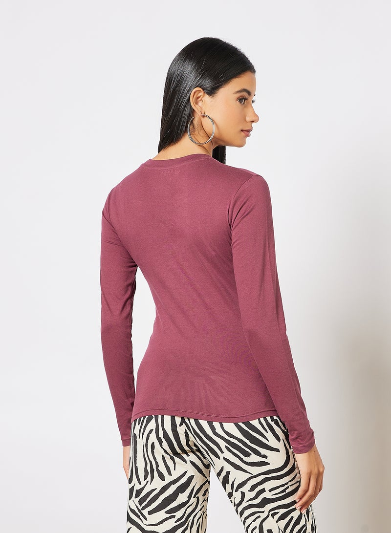 Noon East - Women's Basic Crew Neck Cotton Biowashed Fabric Comfort Fit Stylish Design T-Shirt Maroon - Image 1