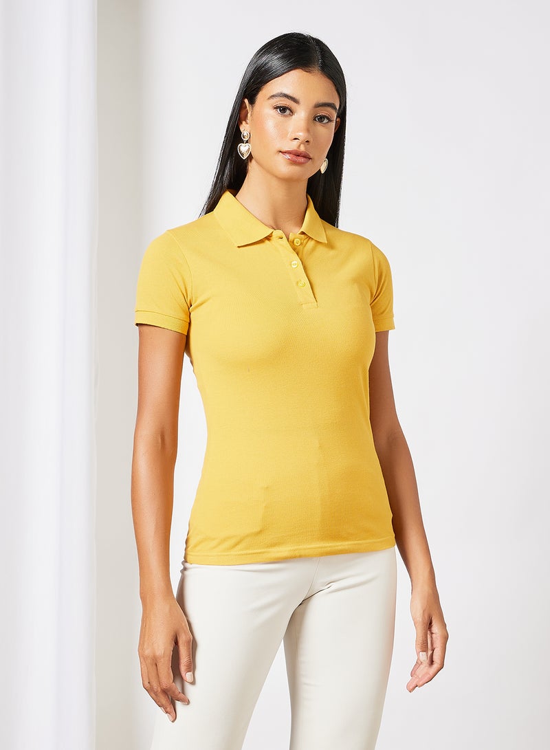 Noon East - Women's Basic Casual Polo Neck Cotton Comfort Fit Half Sleeve T-Shirt Mineral Yellow - Image 1