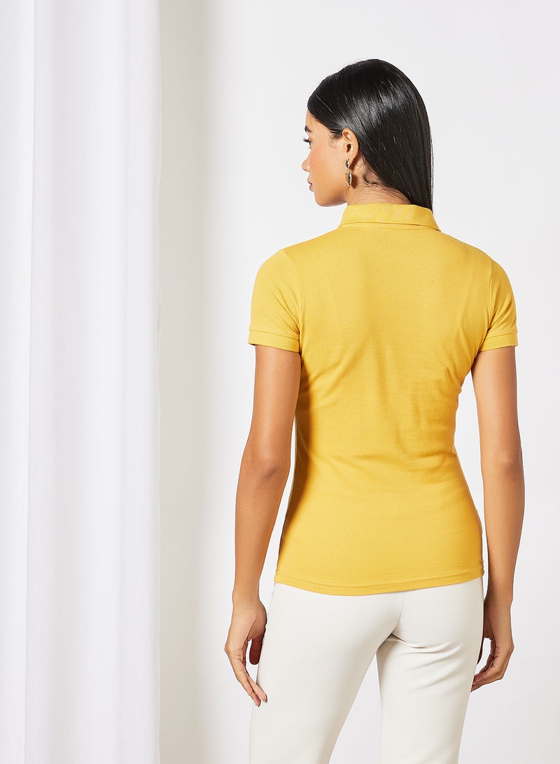 Noon East - Women's Basic Casual Polo Neck Cotton Comfort Fit Half Sleeve T-Shirt Mineral Yellow - Image 1