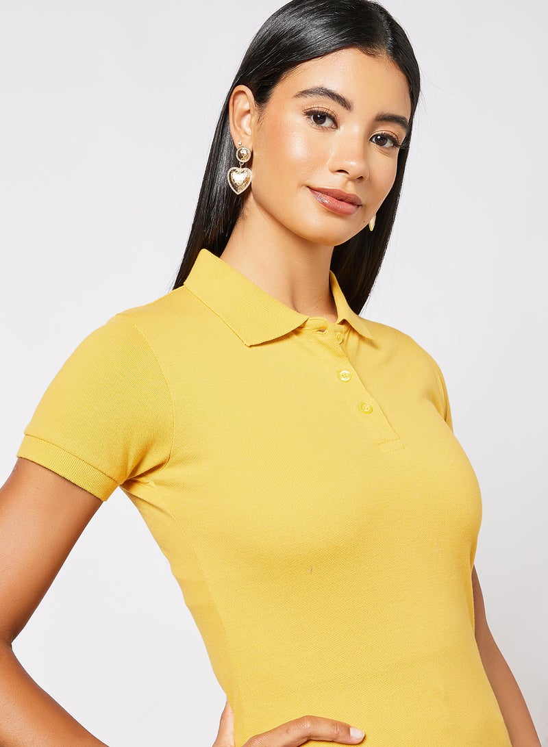 Noon East - Women's Basic Casual Polo Neck Cotton Comfort Fit Half Sleeve T-Shirt Mineral Yellow - Image 1