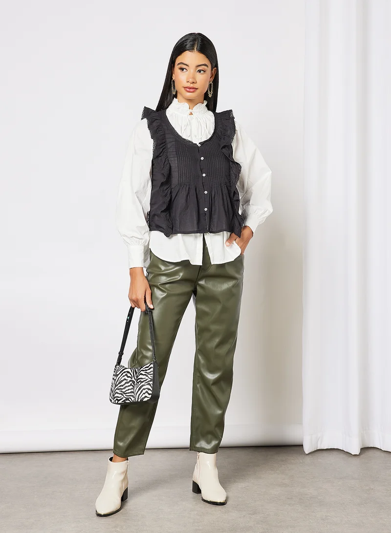 MANGO Ruffled Top Black