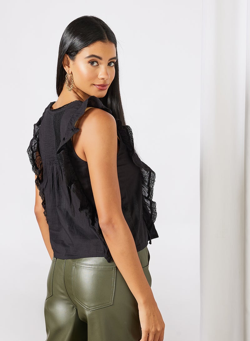 مانجو بلوزة بكشكشة أسود - Image 2