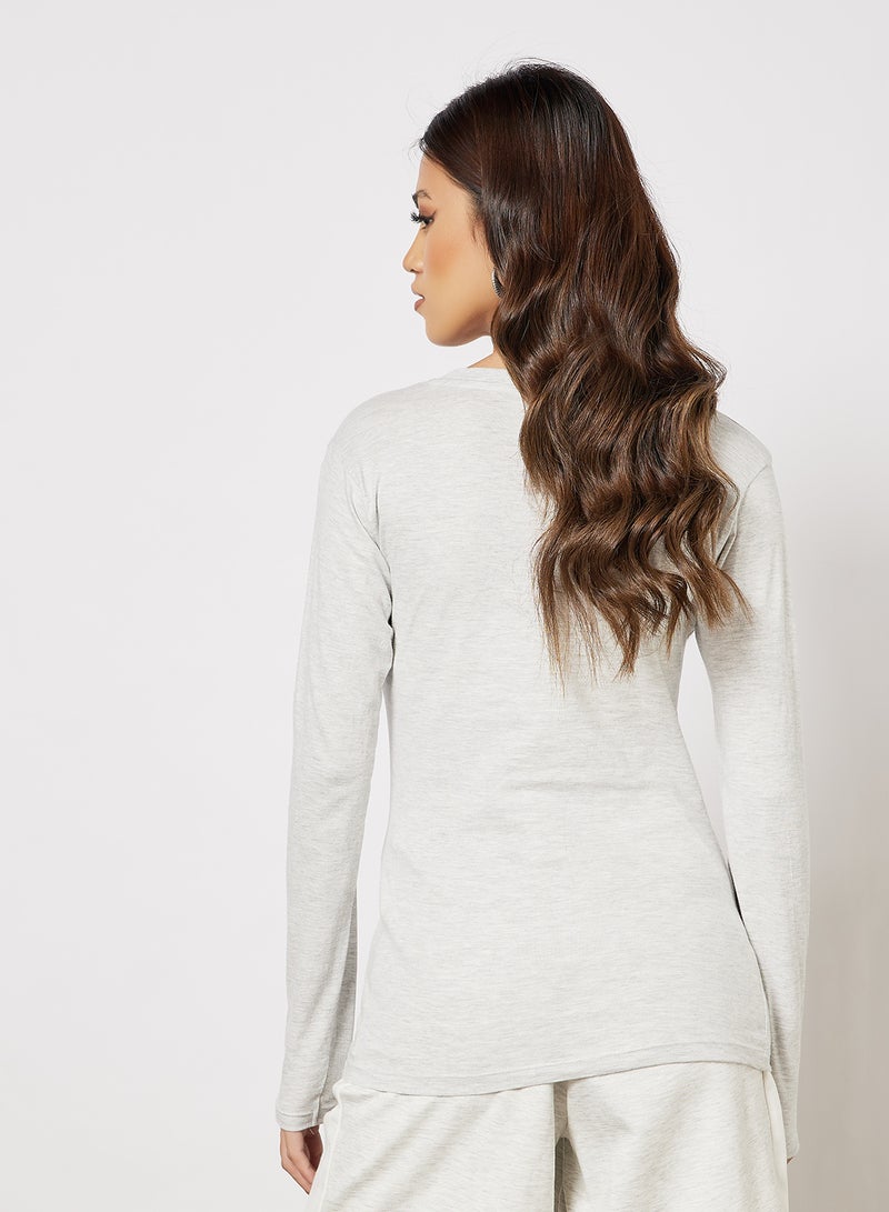 Noon East - Women's Basic V-Neck Cotton Biowashed Fabric Comfort Fit Stylish Design T-Shirt Grey Melange - Image 1
