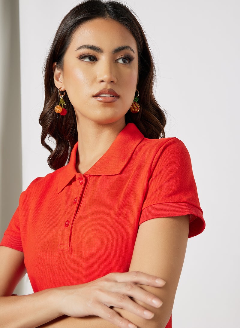 Noon East - Women's Casual Comfortable Regular Fit Polo Neck T-Shirt Short Sleeves in Premium Bio Washed Cotton Red/Black - Image 1