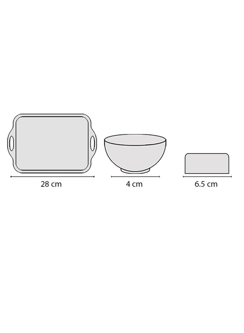 Noon East Serving Set - Made Of Bamboo & Ceramic - Serving Plate - Serving Dishes - Tray - Bowls With Lids, Tray Brown/White Brown/White  - Image 5