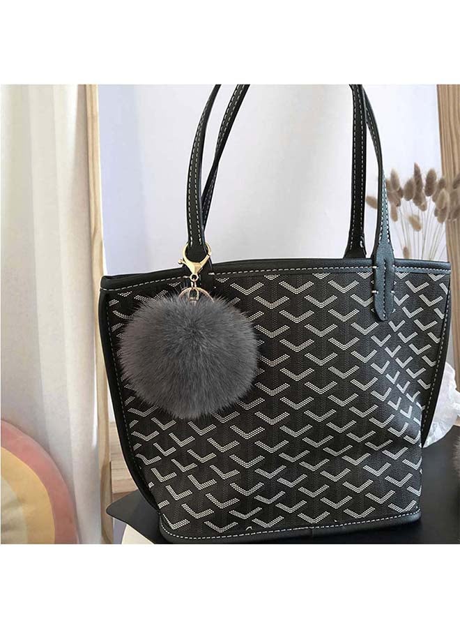 أو أوزون حلقة مفاتيح لينة ومنفوشة لحقائب اليد رمادي - Image 3