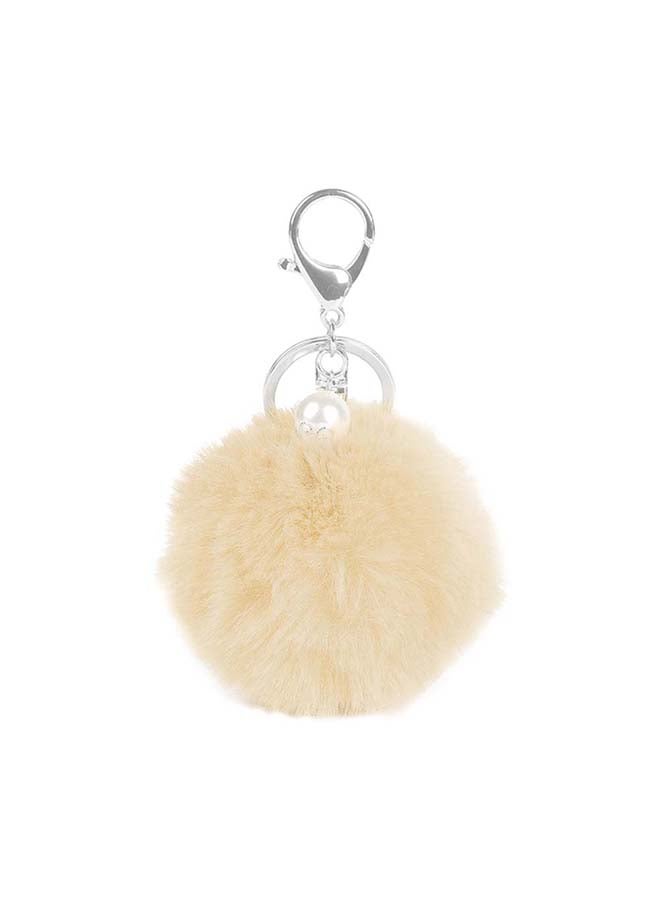 O Ozone Soft Fluffy Keyring For Handbags Beige 