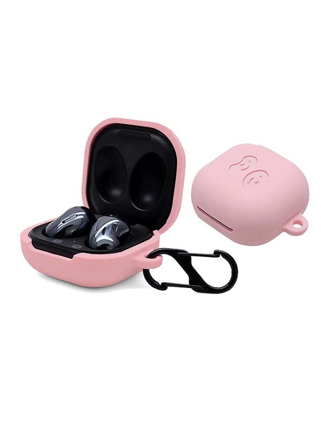 أو أوزون حافظة من السيليكون متوافقة مع سماعات جالاكسي بادز برو/ بادز لايف مع غطاء مرن وناعم مع سلسلة مفاتيح من الفرو وخطاف وردي - Image 2