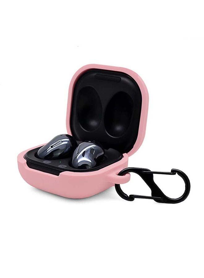 أو أوزون حافظة من السيليكون متوافقة مع سماعات جالاكسي بادز برو/ بادز لايف مع غطاء مرن وناعم مع سلسلة مفاتيح من الفرو وخطاف وردي - Image 3