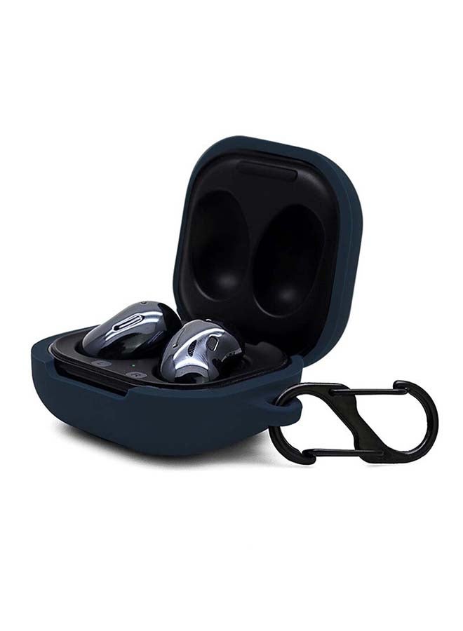 أو أوزون حافظة من السيليكون متوافقة مع سماعات جالاكسي بادز برو/ بادز لايف مع غطاء مرن وناعم مع سلسلة مفاتيح من الفرو وخطاف أزرق داكن - Image 3