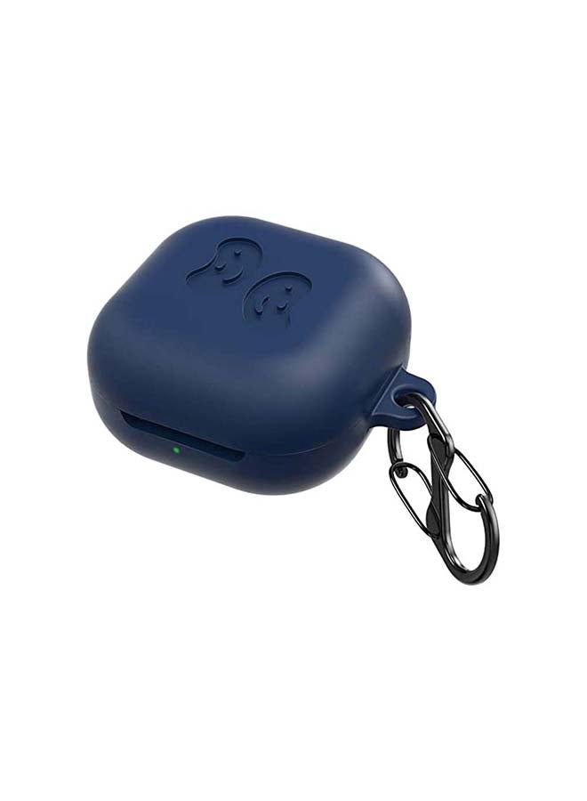 أو أوزون حافظة من السيليكون متوافقة مع سماعات جالاكسي بادز برو/ بادز لايف مع غطاء مرن وناعم مع سلسلة مفاتيح من الفرو وخطاف أزرق داكن - Image 4