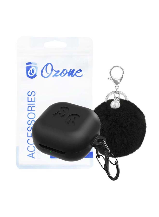 أو أوزون حافظة من السيليكون متوافقة مع سمّاعات جالاكسي بادز برو/ بادز لايف مع غطاء ليّن وناعم مع سلسلة مفاتيح من الفرو وخطاف أسود - Image 1