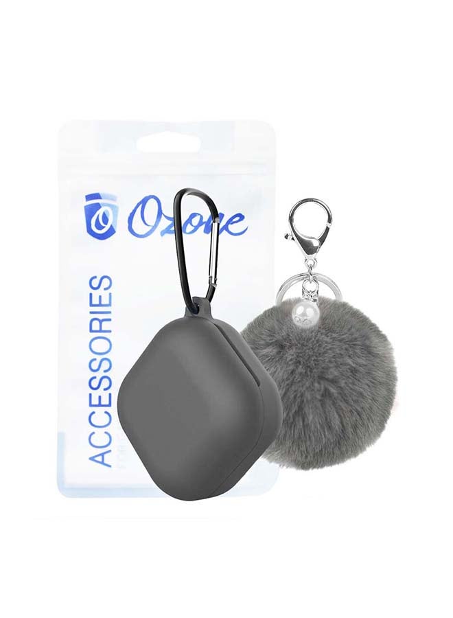 أو أوزون حافظة من السيليكون متوافقة مع سمّاعات جالاكسي بادز برو/ بادز لايف مع غطاء ليّن وناعم مع سلسلة مفاتيح من الفرو وخطاف رمادي - Image 1