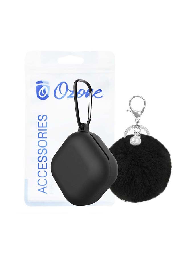 أو أوزون حافظة من السيليكون متوافقة مع سماعات جالاكسي بادز برو/ بادز لايف مع غطاء مرن وناعم مع سلسلة مفاتيح من الفرو وخطاف أسود - Image 1