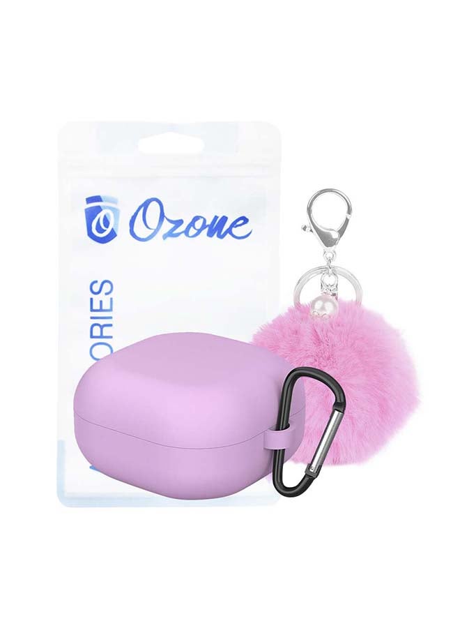 أو أوزون حافظة من السيليكون متوافقة مع سماعات جالاكسي بادز برو/ بادز لايف مع غطاء مرن وناعم مع سلسلة مفاتيح من الفرو وخطاف لافندر - Image 1
