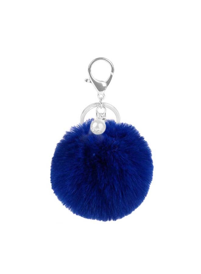 أو أوزون سلسلة مفاتيح مصنوعة من الفرو مزينة بكرات بوم بوم ناعمة ومنفوشة مناسبة لحقائب اليد و لحافظات سماعات البدز أزرق داكن