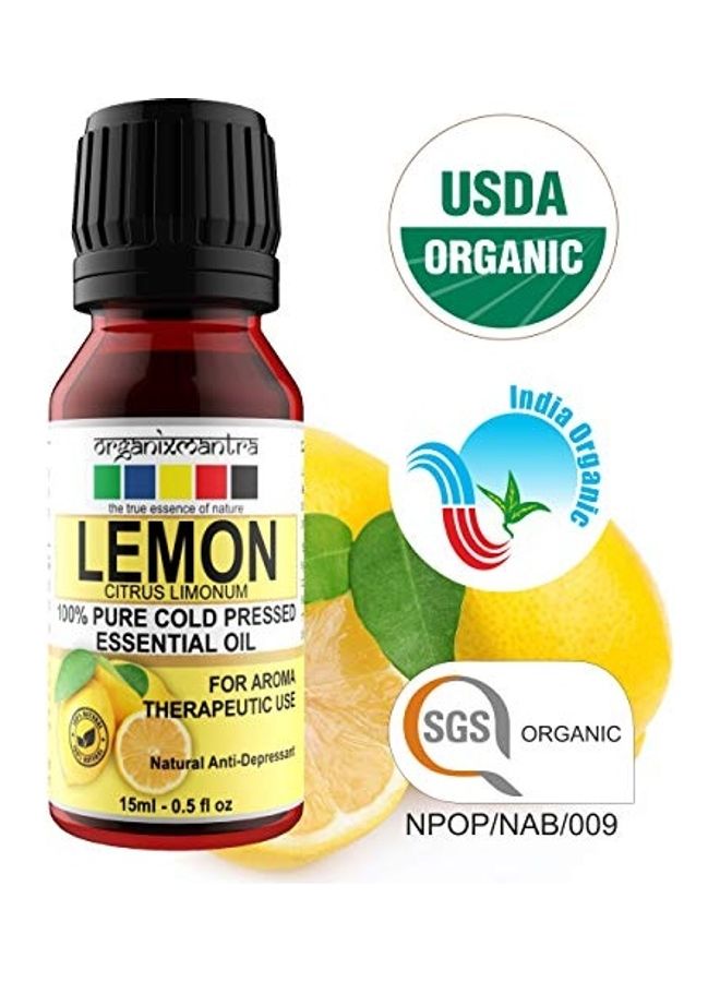 Organix Mantra 100-Percent Pure, Natural, USDA And Organic Lemon Essential Oil For Skin, Hair, Scalp, Face, Nails, Aromatherapy 15ml  - Image 2
