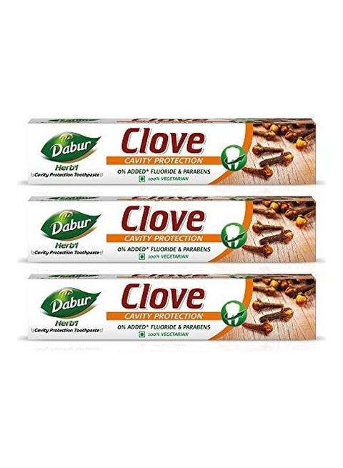 3-Piece Herb'l Clove Cavity Protection Toothpaste With No Added Fluoride And Parabens Pack Multicolour 200grams