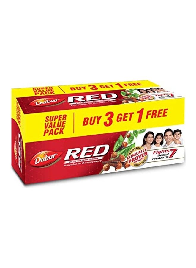 دابر مجموعة معاجين أسنان رقم 1 في الهند بمستخلصات أيورفيدية، مكونة من 4 قطع أحمر 600جرام - Image 1