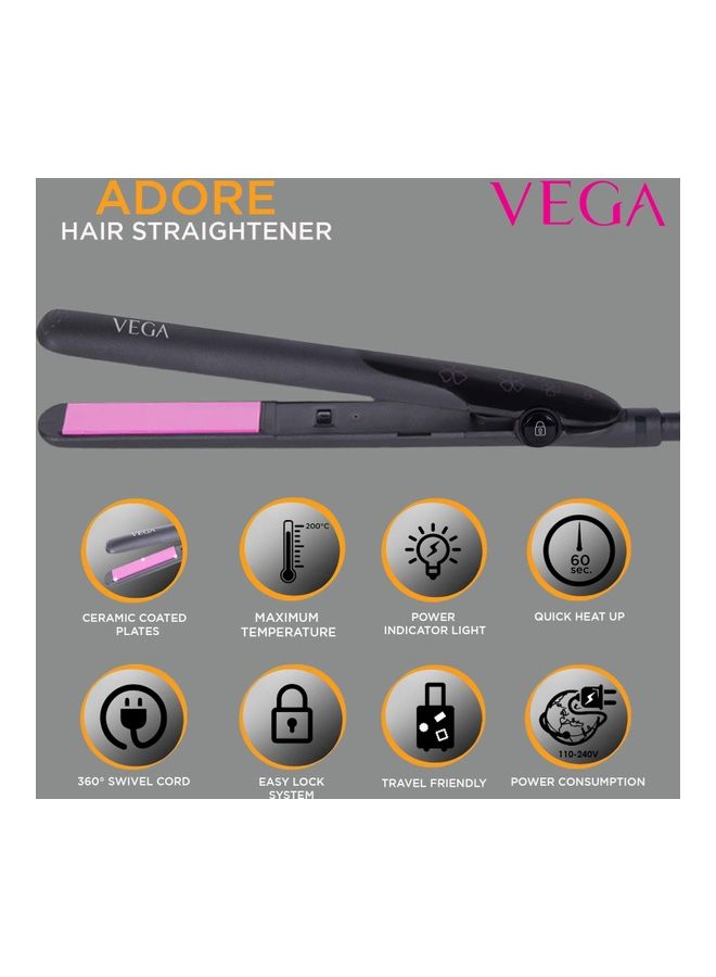Vega Adore Hair Straightener With Ceramic Coated Plates And Quick Heat-Up Multicolour 13 x 2 x 4inch  - Image 2