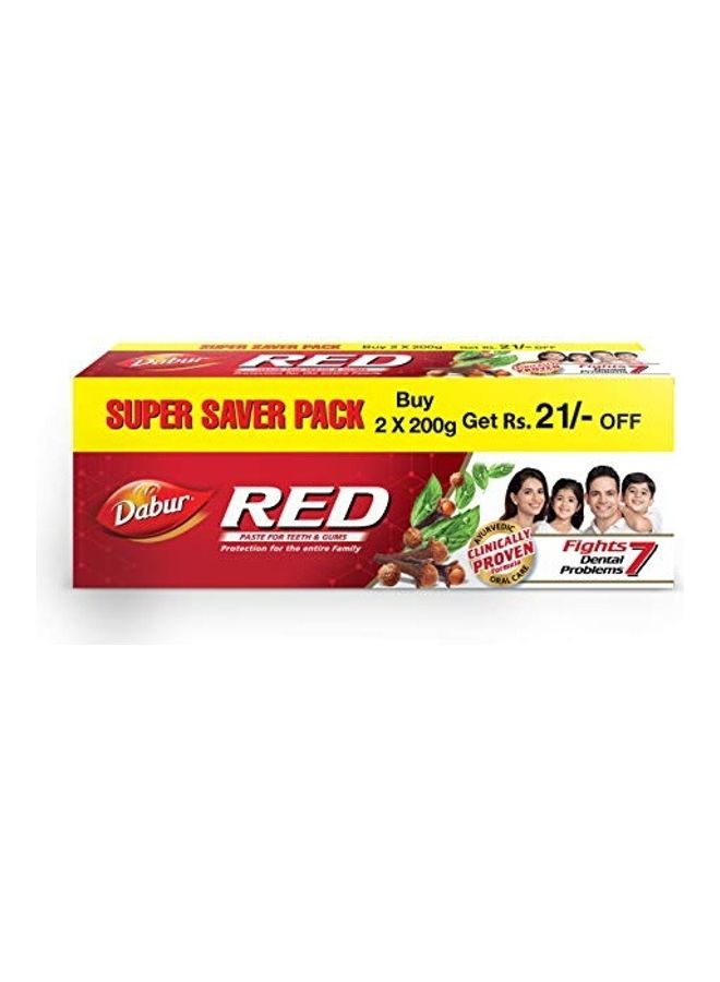 دابر مجموعة معجون الأسنان بمستخلصات الأيورفيدا - رقم 1 في الهند من عبوتين أحمر 2 x 200جرام - Image 1