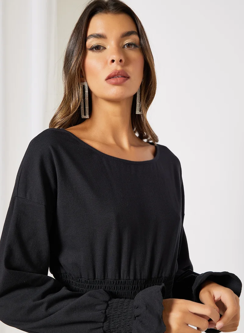 نويزي ماي Smocked Waist Mini Dress أسود