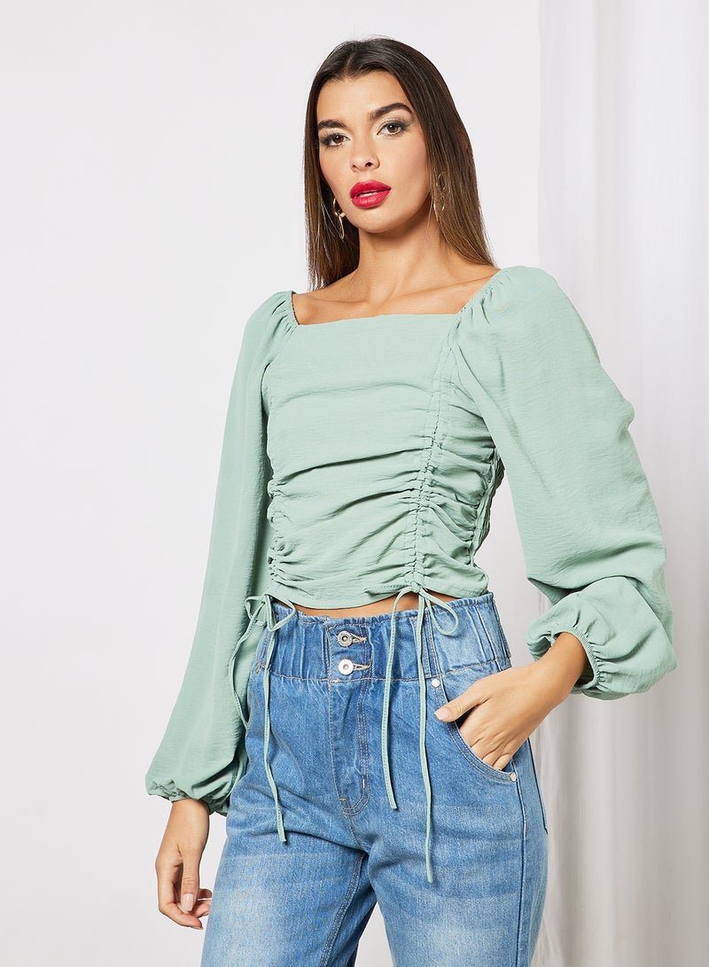FEMME LUXE - Ruched Crop Top Green - Image 1