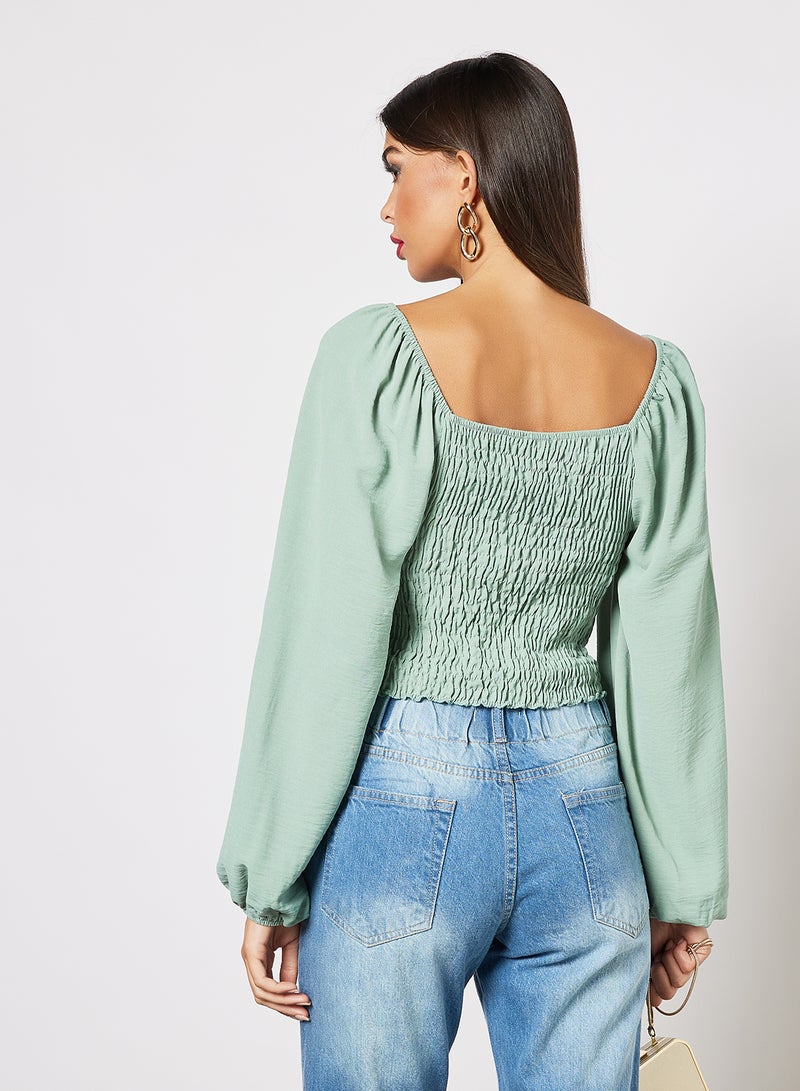 FEMME LUXE - Ruched Crop Top Green - Image 1