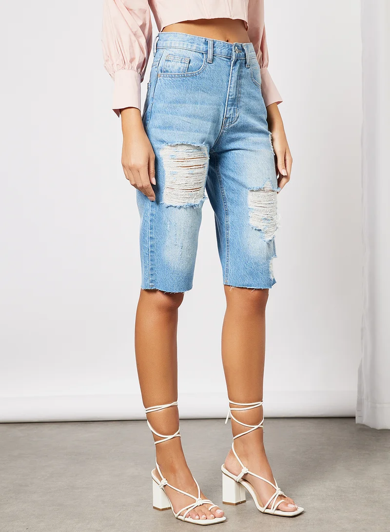 FEMME LUXE Distressed Denim Shorts