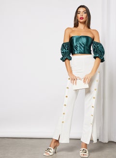 FEMME LUXE Puff Sleeve Crop Top Green  - Image 2