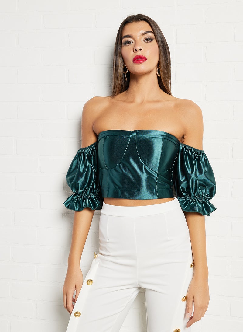 Puff Sleeve Crop Top Green - v1637735108/N50927099V_1