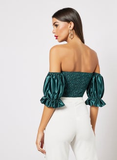 FEMME LUXE Puff Sleeve Crop Top Green  - Image 4