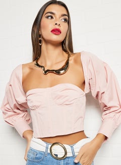 FEMME LUXE Belt Detail Crop Top Light Pink  - Image 3